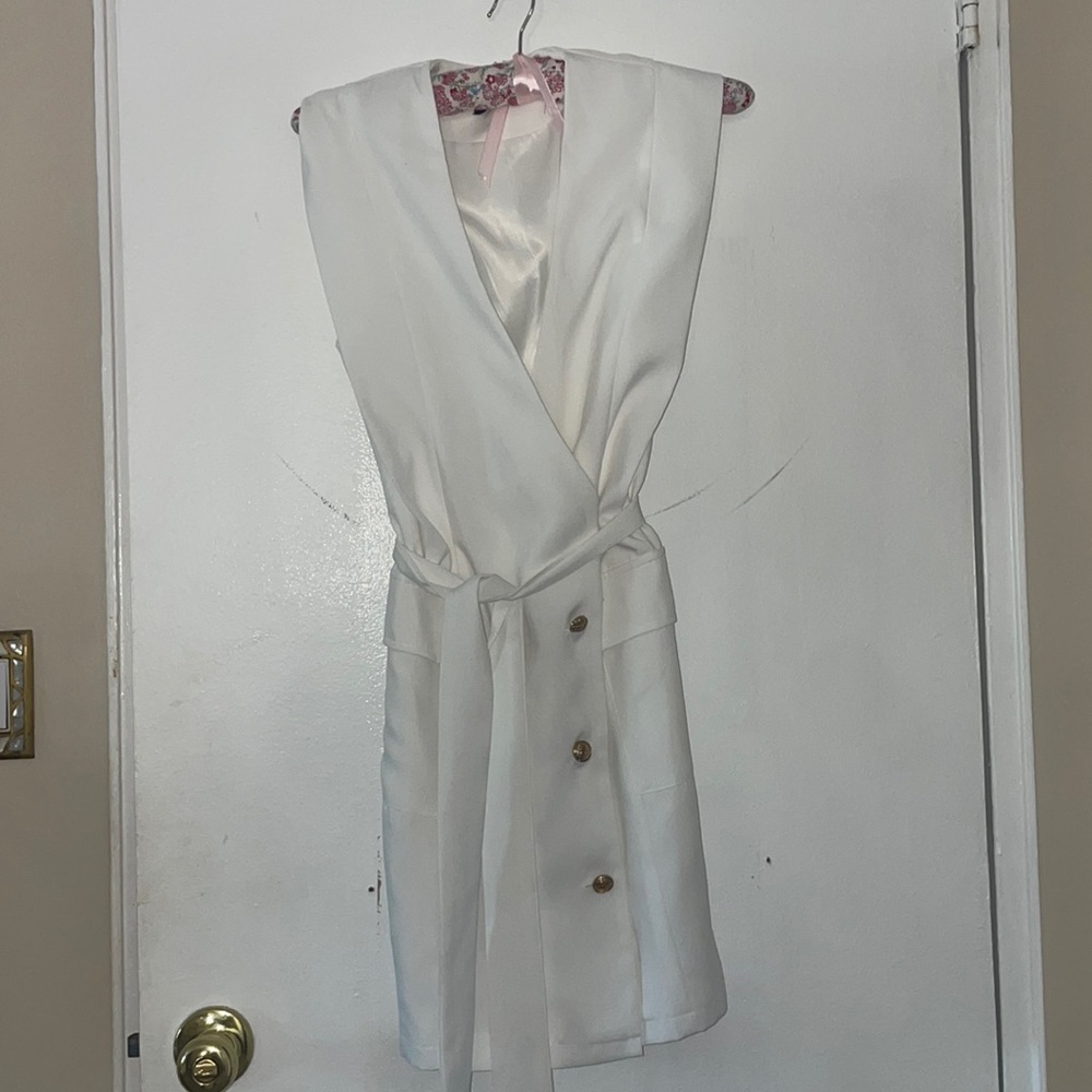 White dress with gold buttons